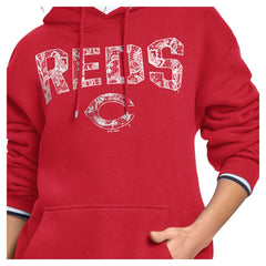Cincinnati Reds Starter Women's Lace Team Lockup Fleece Hoodie - Red