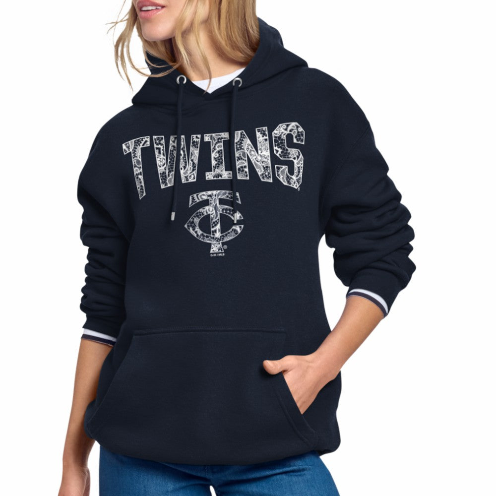 Minnesota Twins Starter Women's Lace Team Lockup Fleece Hoodie - Navy