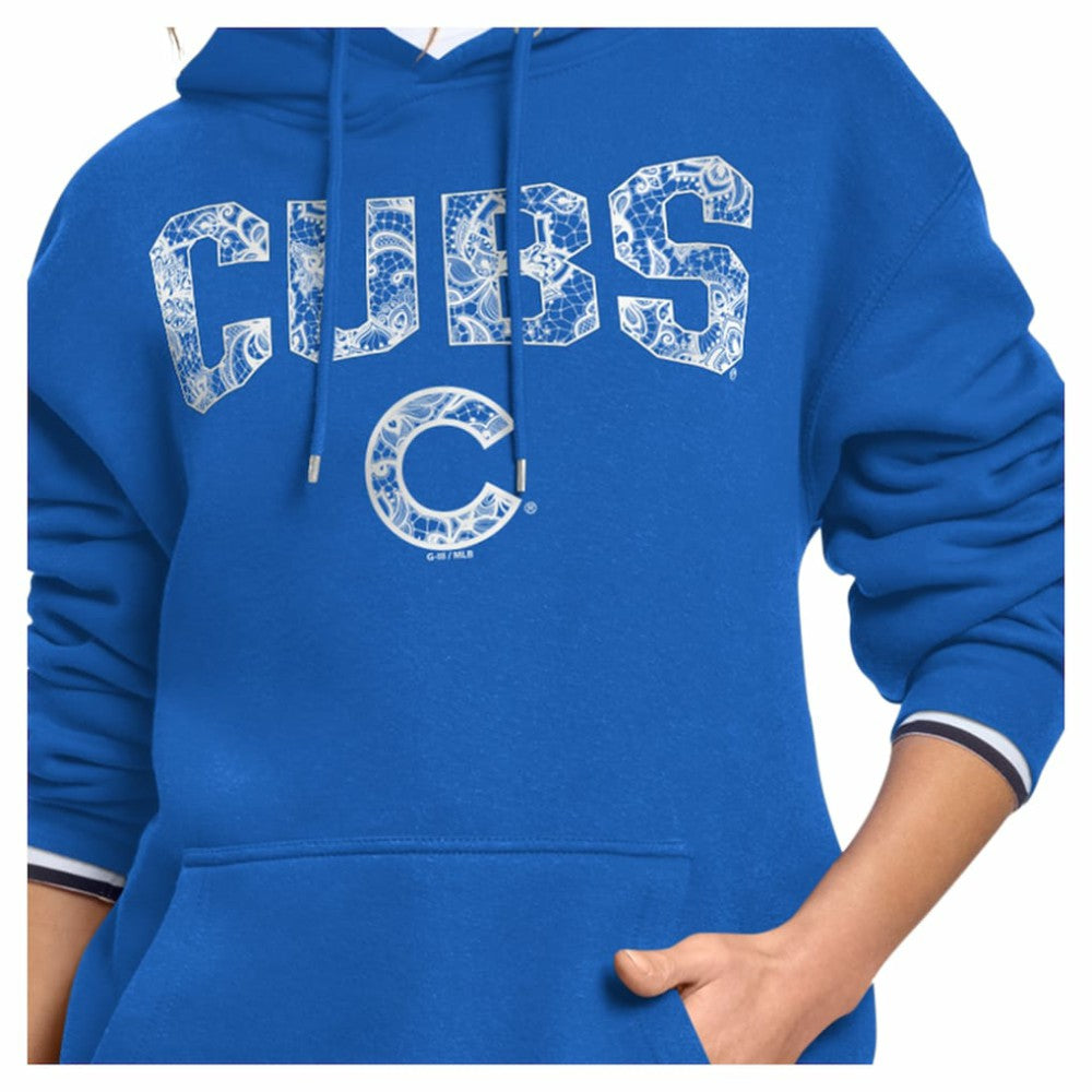 Chicago Cubs Starter Women's Lace Team Lockup Fleece Hoodie - Royal