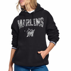 Miami Marlins Starter Women's Lace Team Lockup Fleece Hoodie - Black