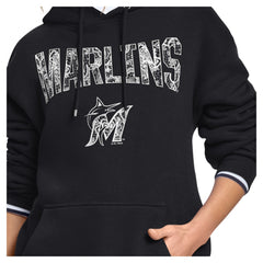 Miami Marlins Starter Women's Lace Team Lockup Fleece Hoodie - Black