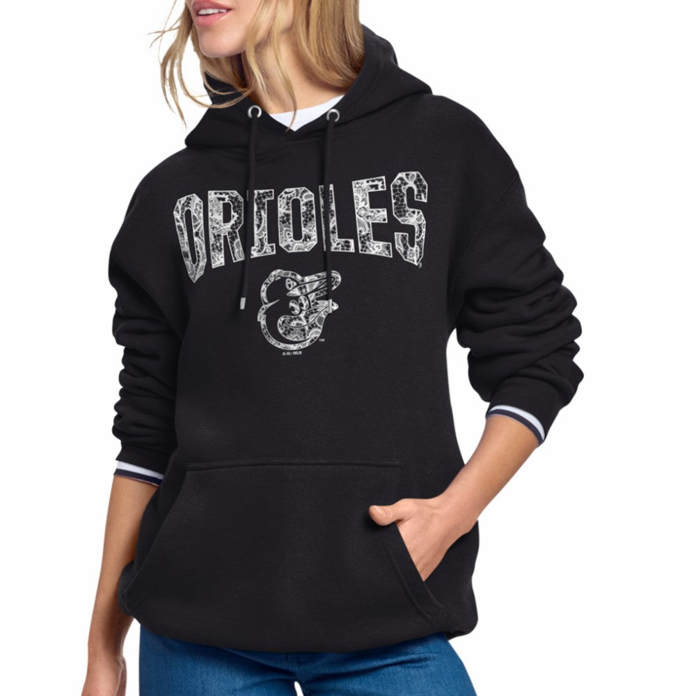 Baltimore Orioles Starter Women's Lace Team Lockup Fleece Hoodie - Black