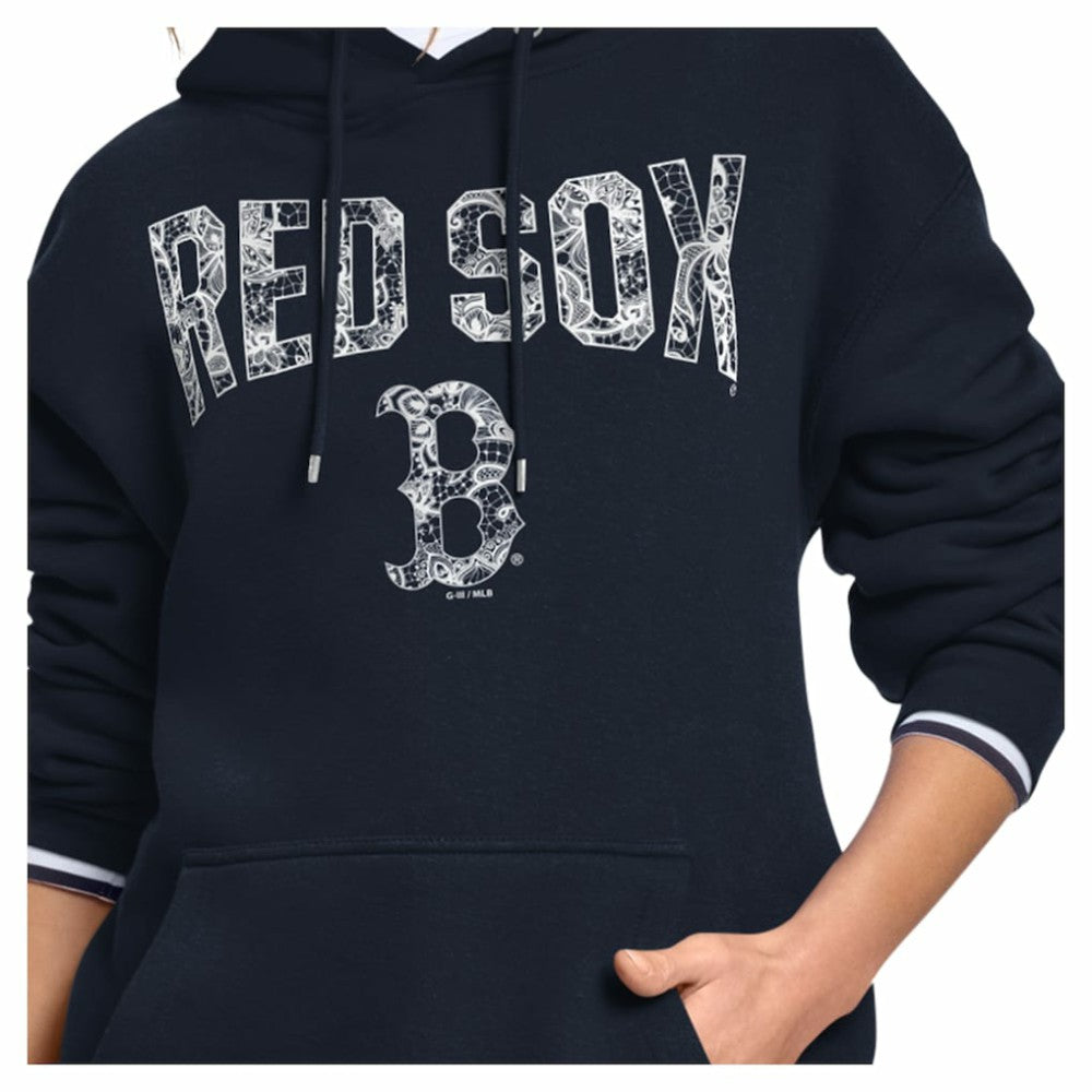 Boston Red Sox Starter Women's Lace Team Lockup Fleece Hoodie - Navy