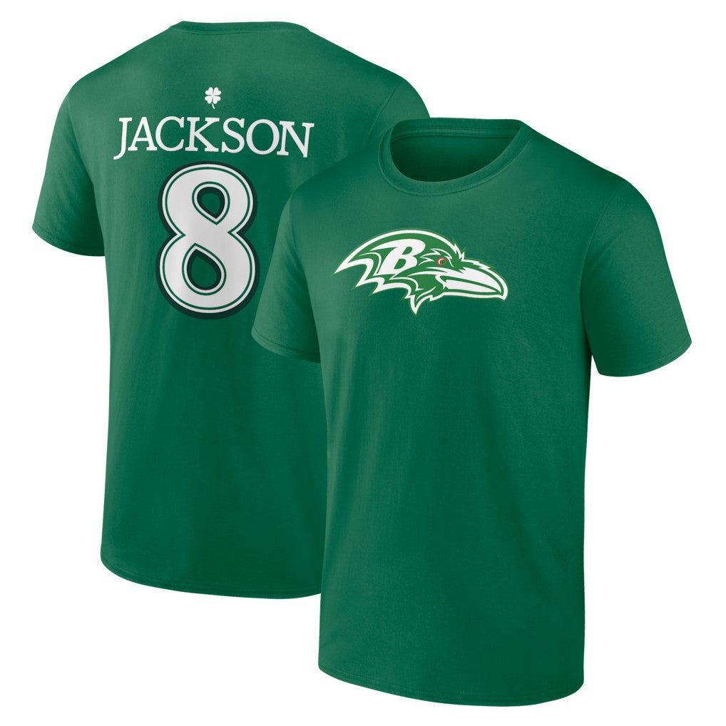NFL Baltimore Ravens Lamar Jackson  St. Patrick's Day Icon Name & Number T-Shirt