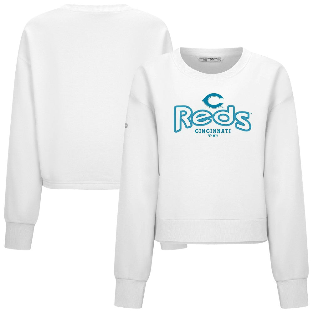 Cincinnati Reds Levelwear Women's Judd Cornerstone Cropped Sweatshirt - White