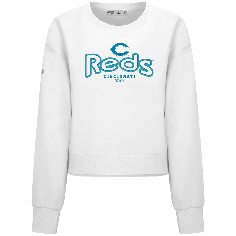 Cincinnati Reds Levelwear Women's Judd Cornerstone Cropped Sweatshirt - White