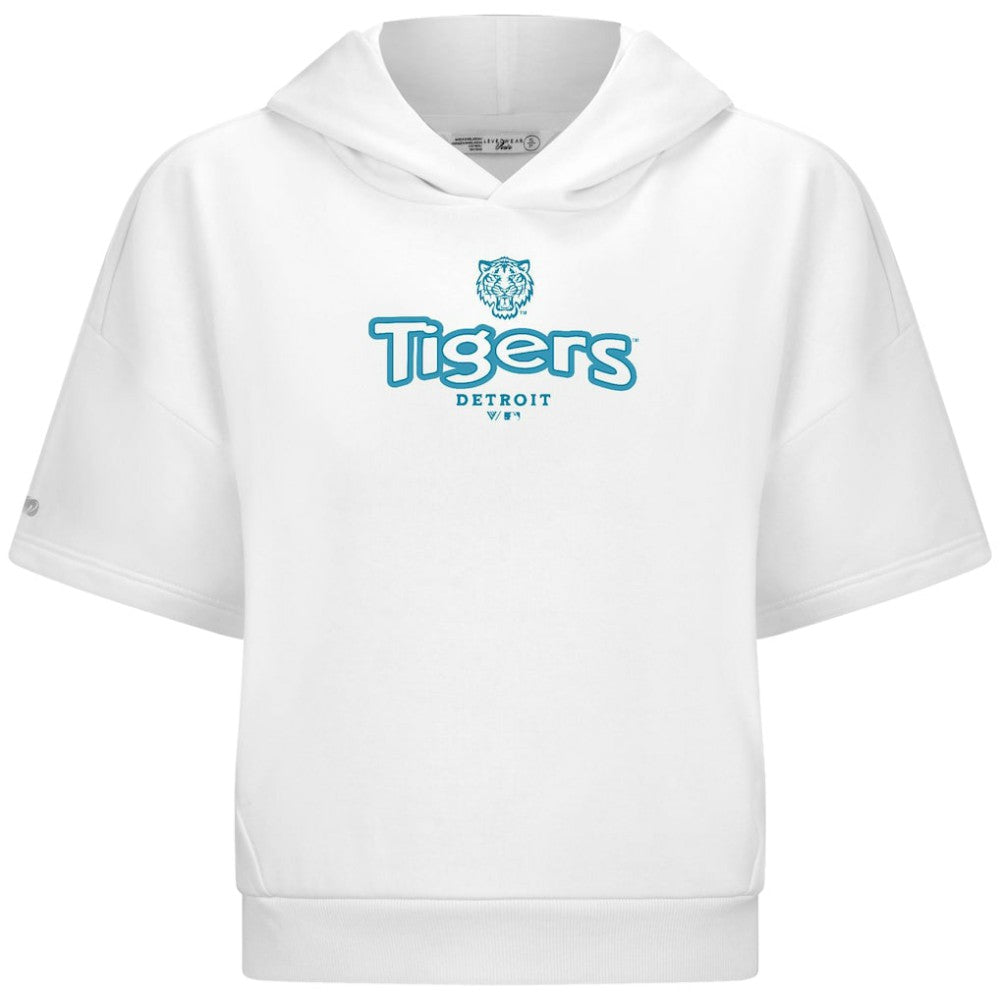 Detroit Tigers Levelwear Women's Amber Short Sleeve Cornerstone Hoodie - White