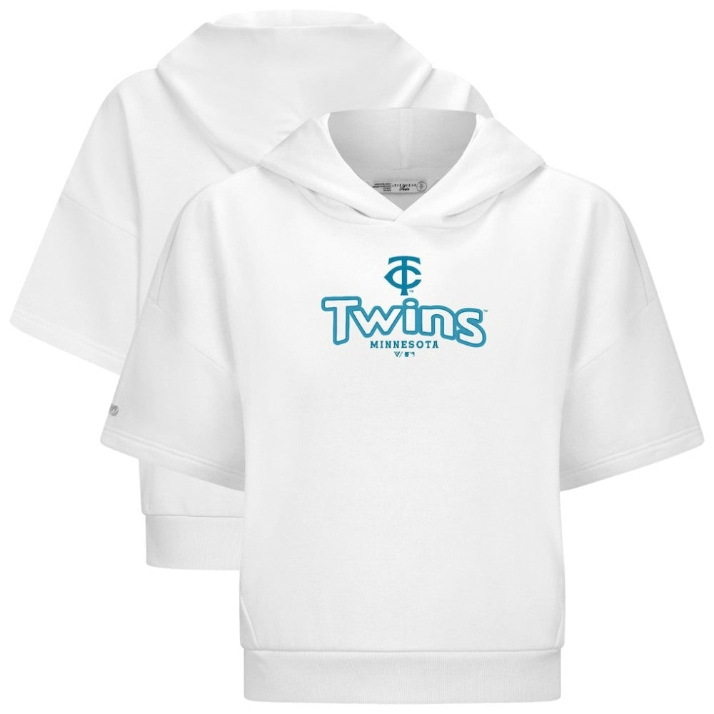 Minnesota Twins Levelwear Women's Amber Short Sleeve Cornerstone Hoodie - White