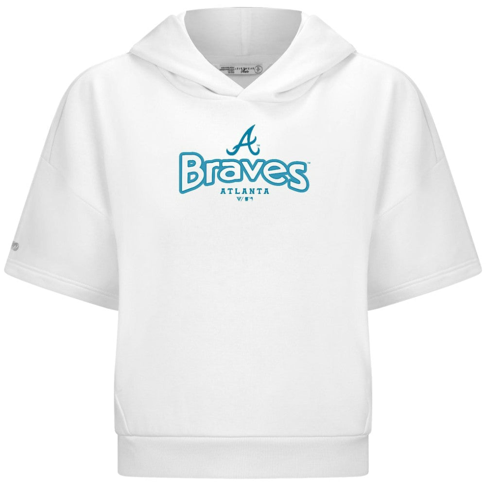 Atlanta Braves Levelwear Women's Amber Short Sleeve Cornerstone Hoodie - White