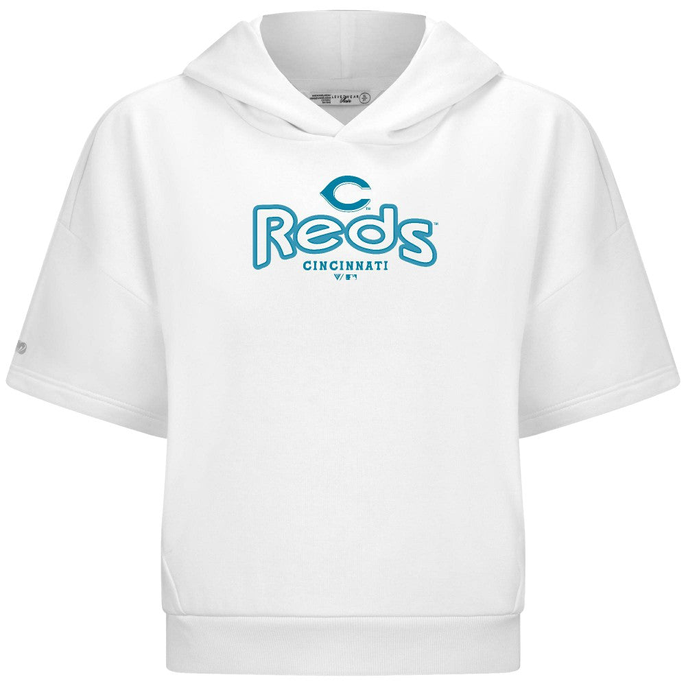 Cincinnati Reds Levelwear Women's Amber Short Sleeve Cornerstone Hoodie - White