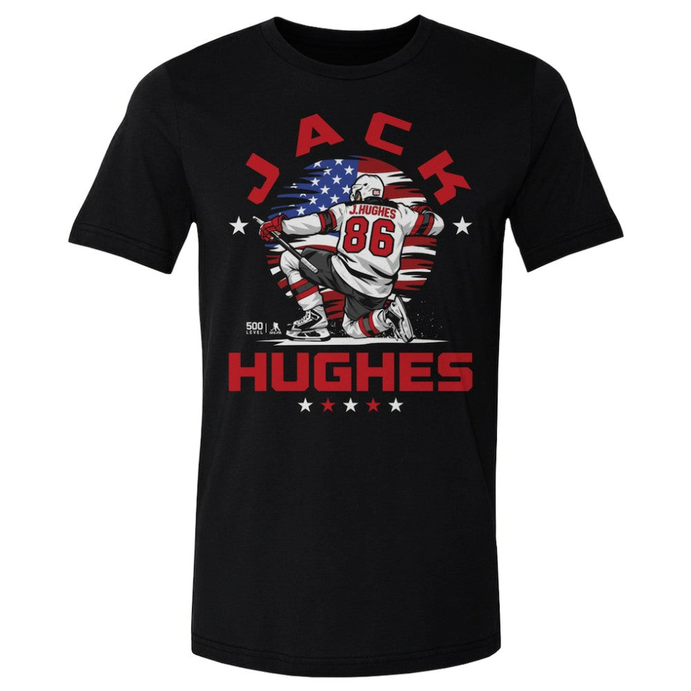 Jack Hughes US Men's Hockey 500 Level Flag T-Shirt