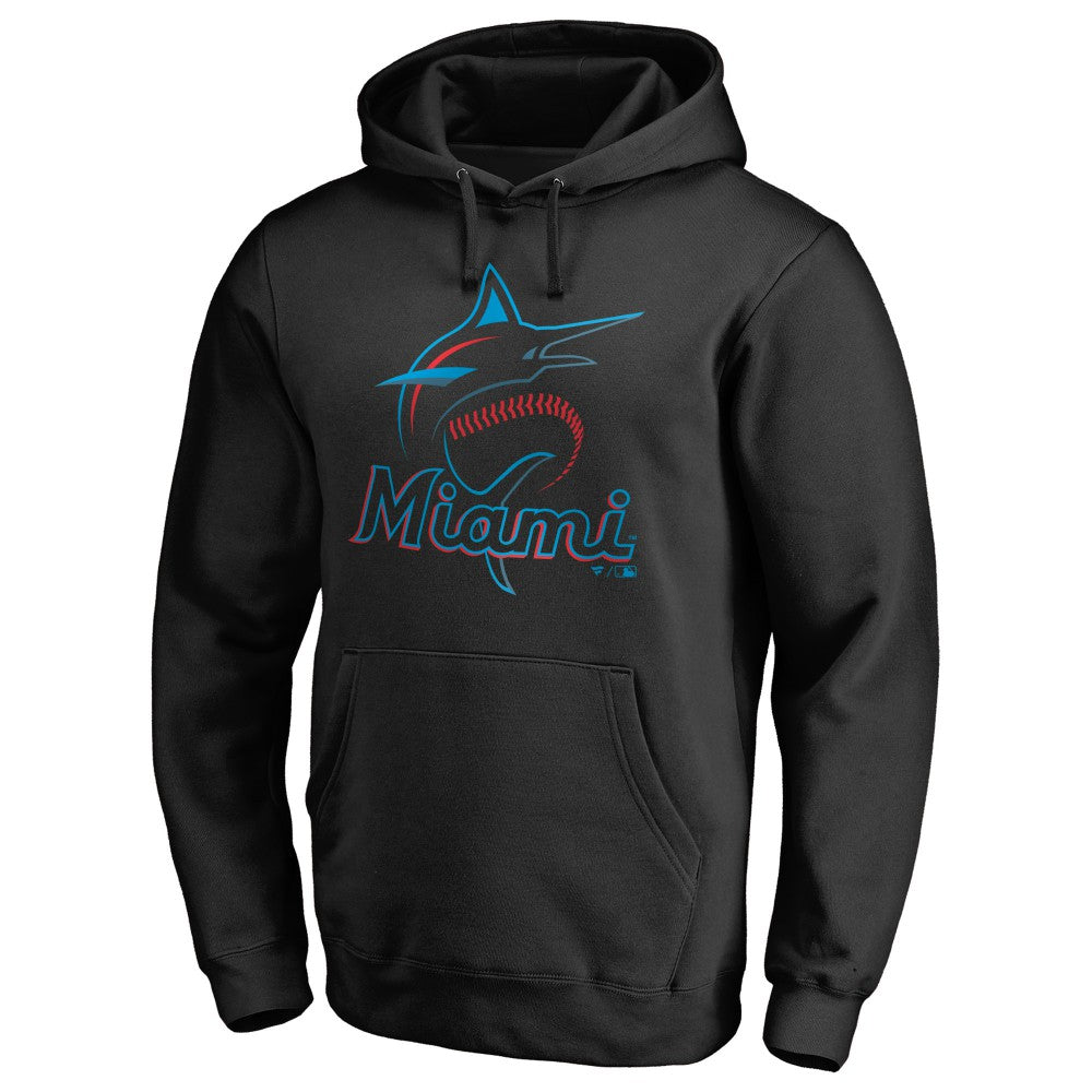Miami Marlins Official Logo Fitted Pullover Hoodie - Black