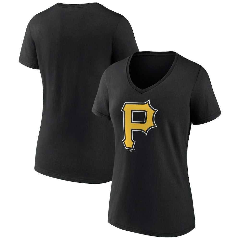Pittsburgh Pirates Women's Team Color Primary Logo V-Neck T-Shirt - Black