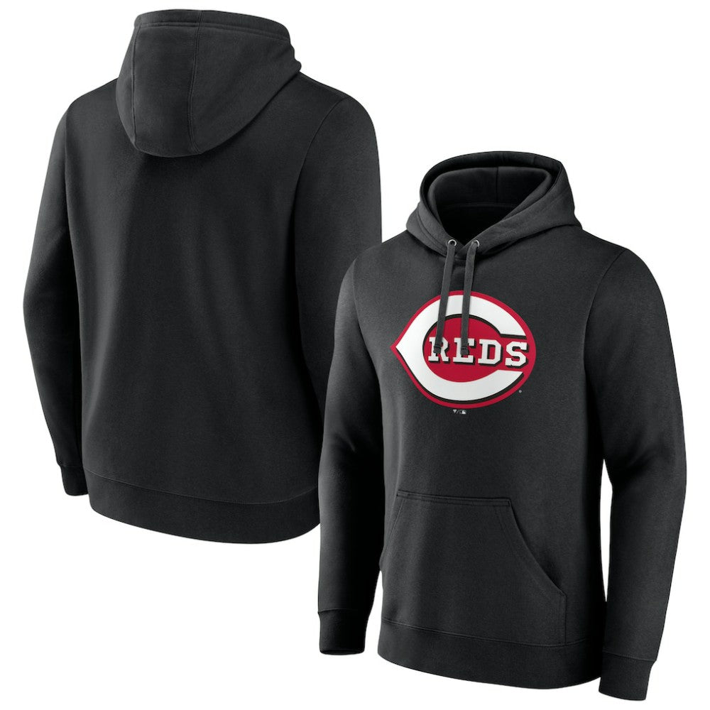 Cincinnati Reds Official Logo Fitted Pullover Hoodie - Black
