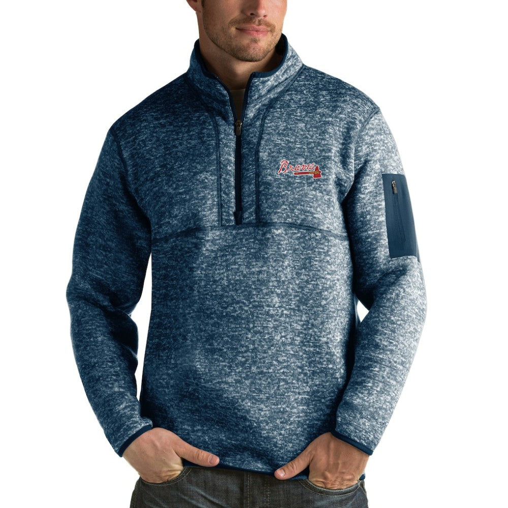 Atlanta Braves Antigua Fortune Half-Zip Sweater - Heathered Navy