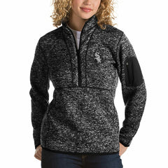 Chicago White Sox Antigua Women's Fortune Half-Zip Pullover Sweater - Heathered Black