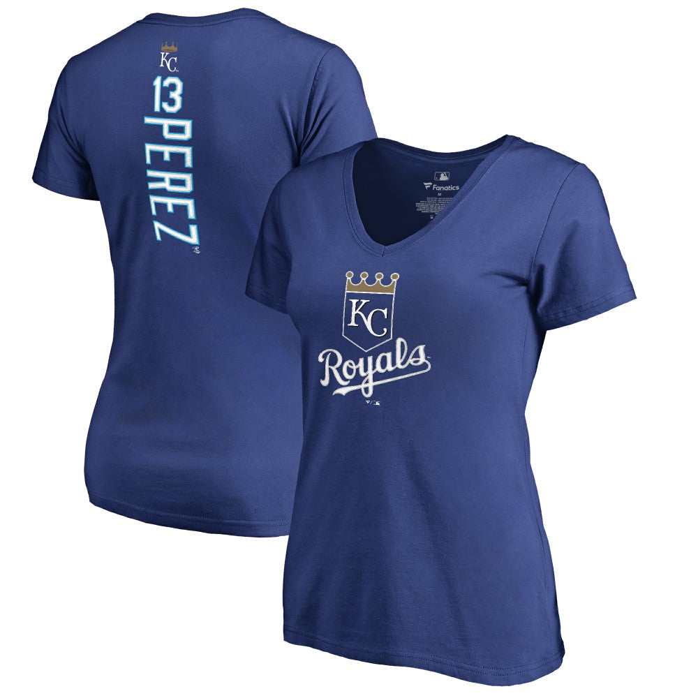 Salvador Perez Kansas City Royals Women's Backer V-Neck T-Shirt - Royal