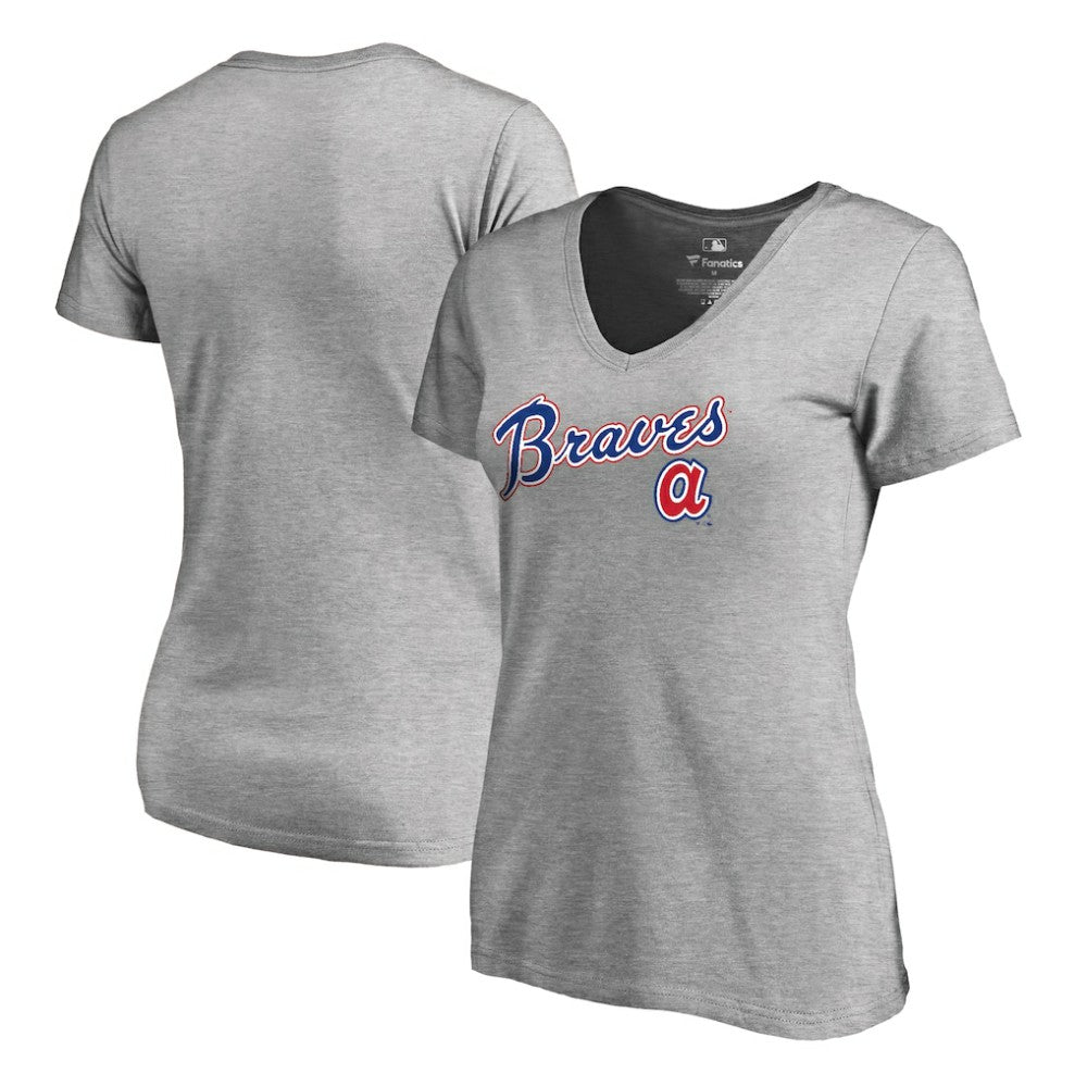 Atlanta Braves Women's Core Wahconah V-Neck T-Shirt - Heather Gray
