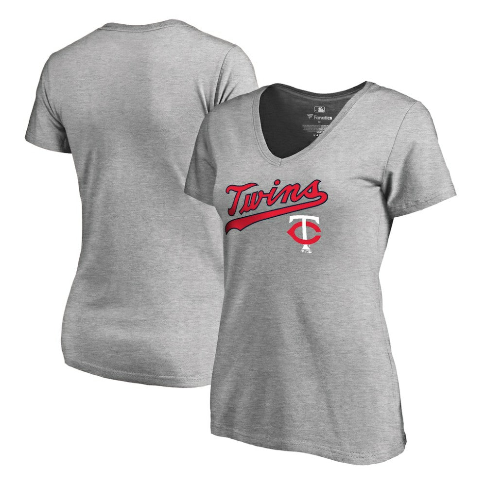 Minnesota Twins Women's Core Wahconah V-Neck T-Shirt - Heather Gray