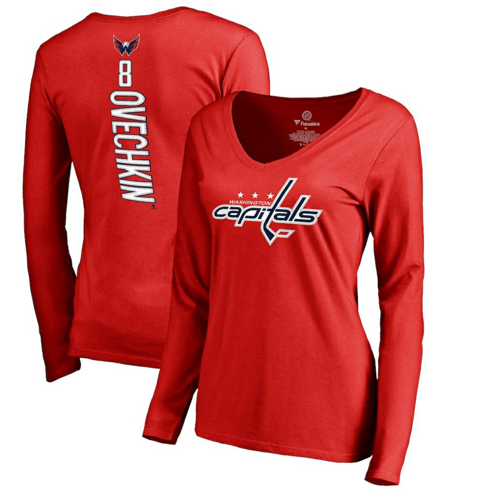 Alexander Ovechkin Washington Capitals Women's Backer V-Neck Long Sleeve T-Shirt