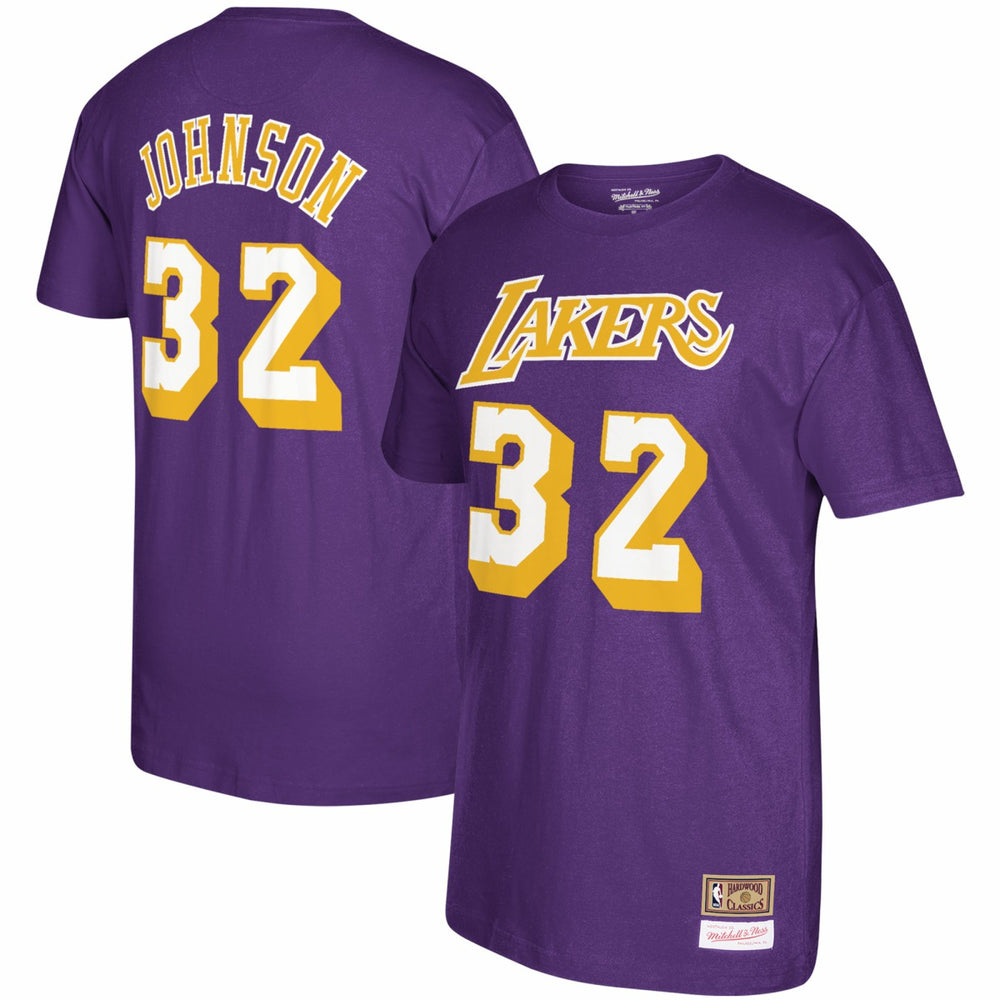 Magic Johnson Los Angeles Lakers Hardwood Classics Name & Number T-Shirt - Purple | Mitchell & Ness on sale