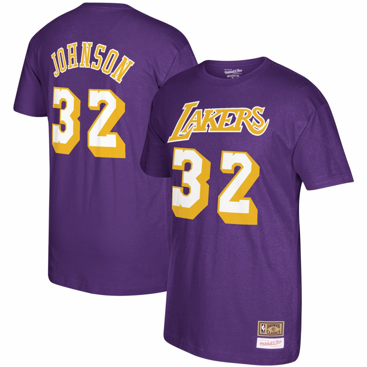 Magic Johnson Los Angeles Lakers Hardwood Classics Name & Number T-Shirt - Purple | Mitchell & Ness on sale