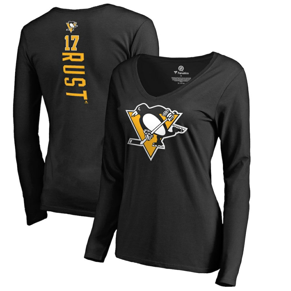 Bryan Rust Pittsburgh Penguins Women's Backer Name & Number Long Sleeve V-Neck T-Shirt