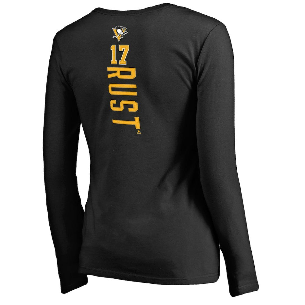 Bryan Rust Pittsburgh Penguins Women's Backer Name & Number Long Sleeve V-Neck T-Shirt