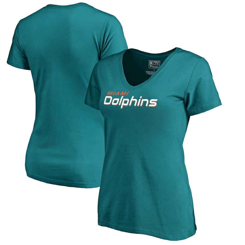 NFL Miami Dolphins Women's Wordmark V-Neck T-Shirt
