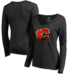 Calgary Flames Women's Midnight Mascot Long Sleeve V-Neck T-Shirt