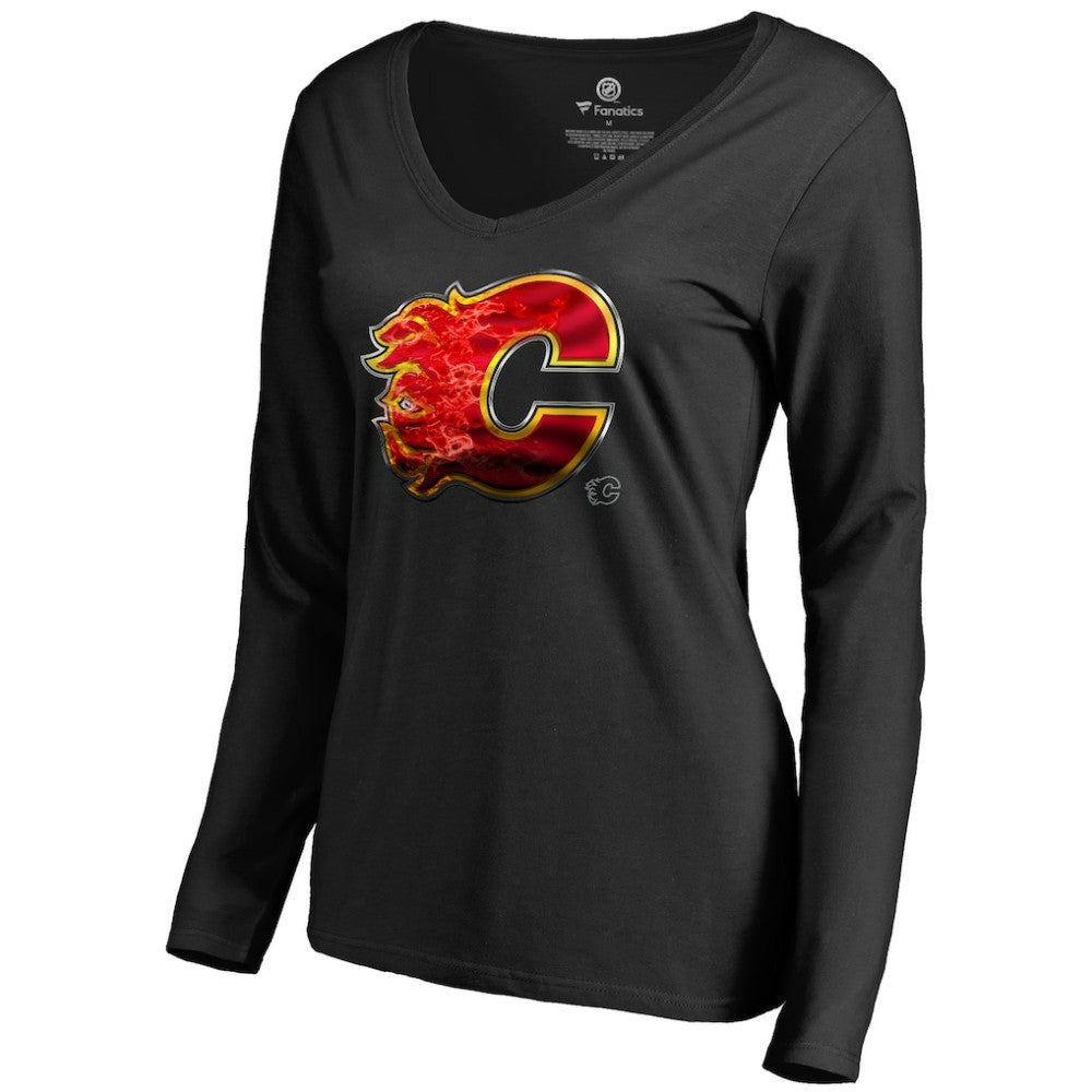 Calgary Flames Women's Midnight Mascot Long Sleeve V-Neck T-Shirt