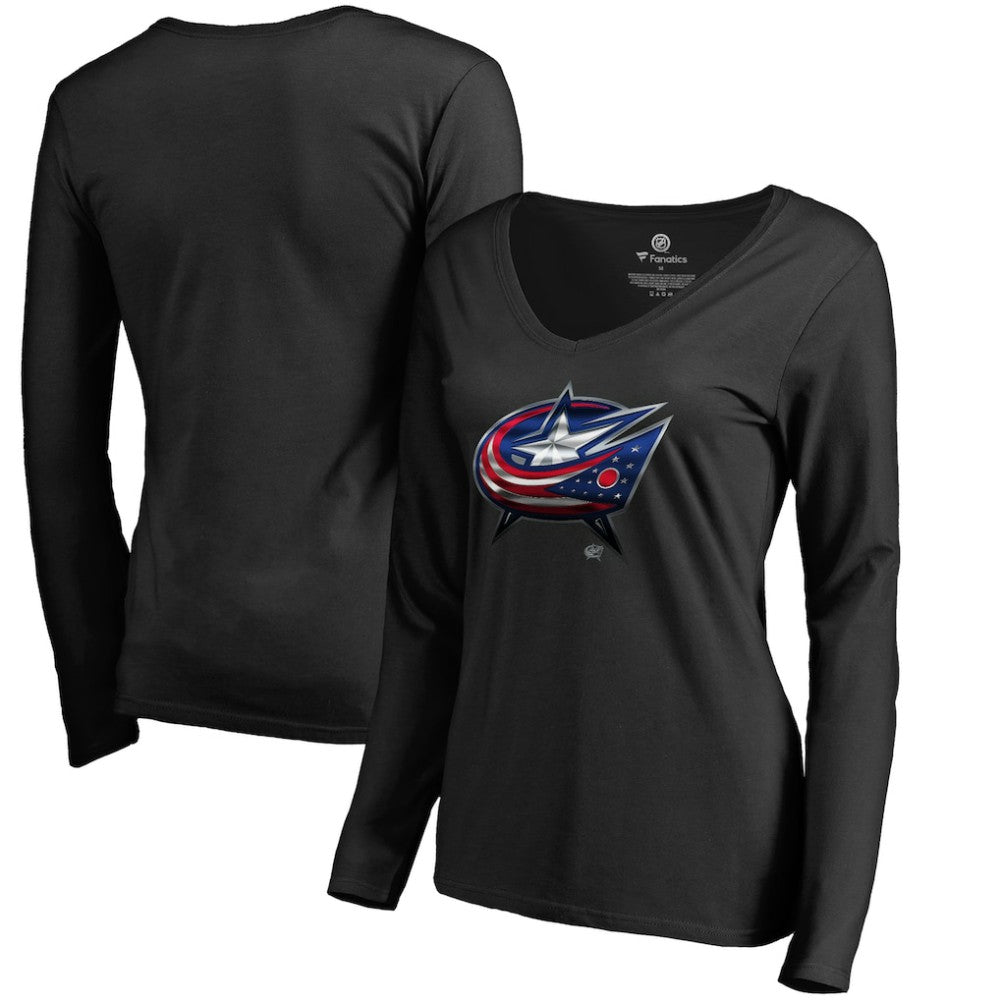 Columbus Blue Jackets Women's Midnight Mascot Long Sleeve V-Neck T-Shirt