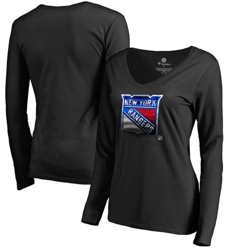 New York Rangers Women's Midnight Mascot Long Sleeve V-Neck T-Shirt
