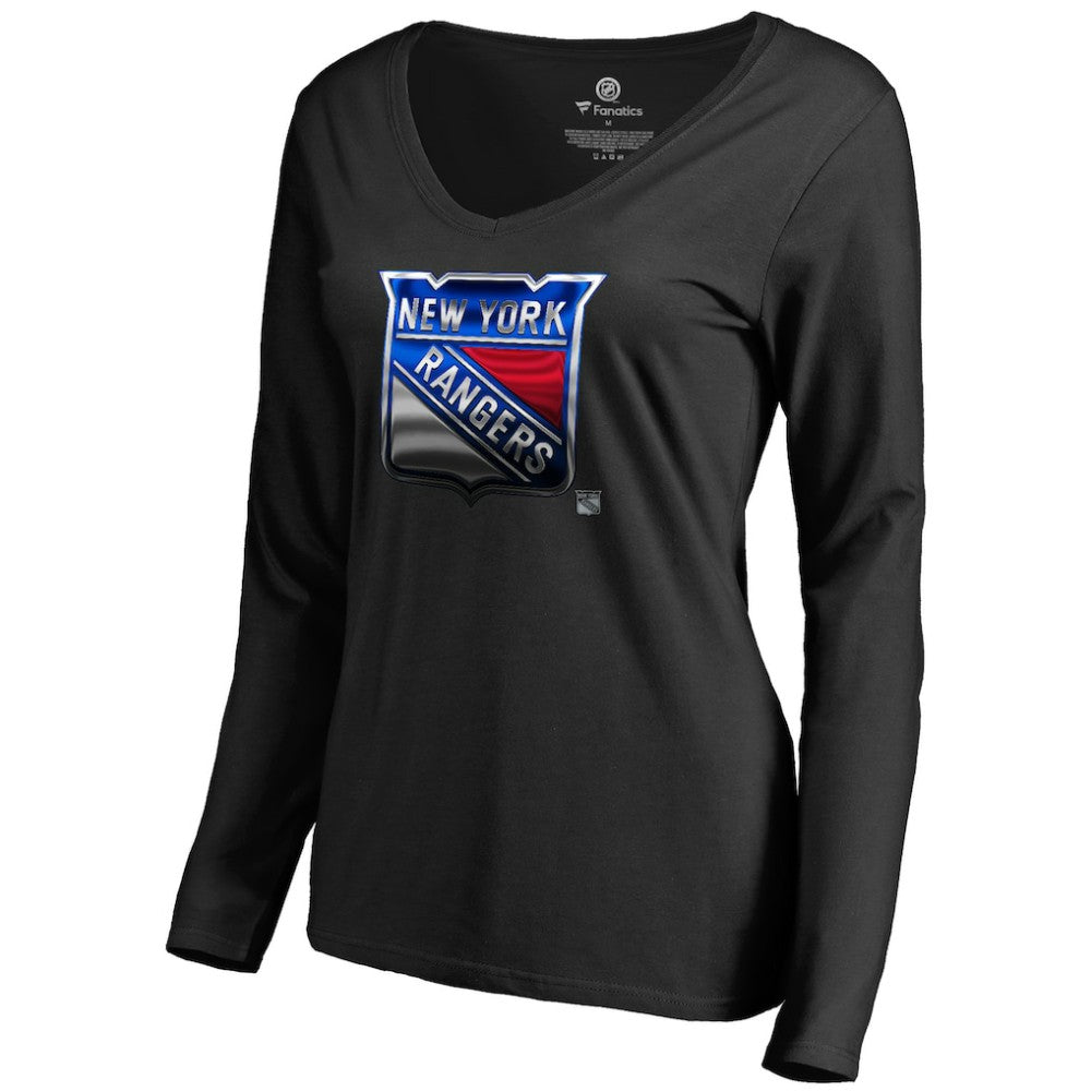 New York Rangers Women's Midnight Mascot Long Sleeve V-Neck T-Shirt