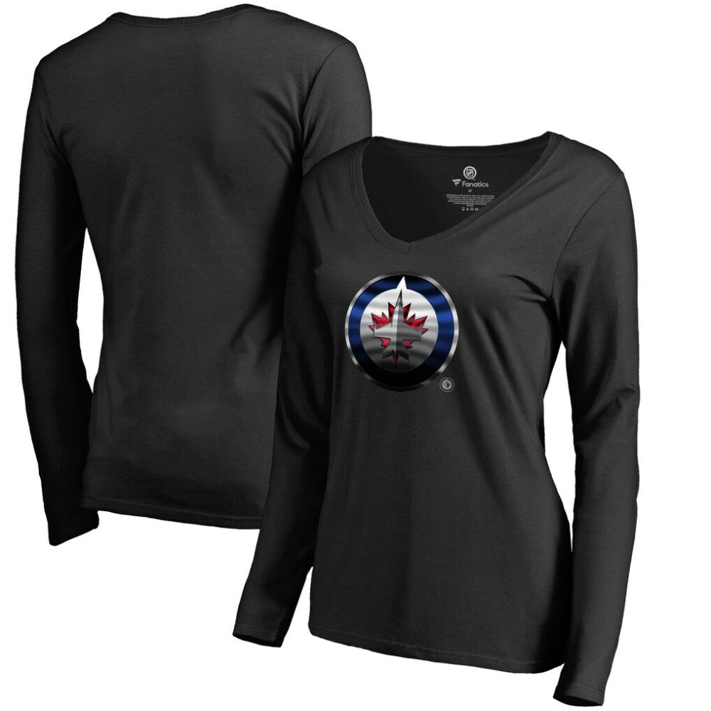 Winnipeg Jets Women's Midnight Mascot Long Sleeve V-Neck T-Shirt