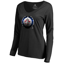 Winnipeg Jets Women's Midnight Mascot Long Sleeve V-Neck T-Shirt