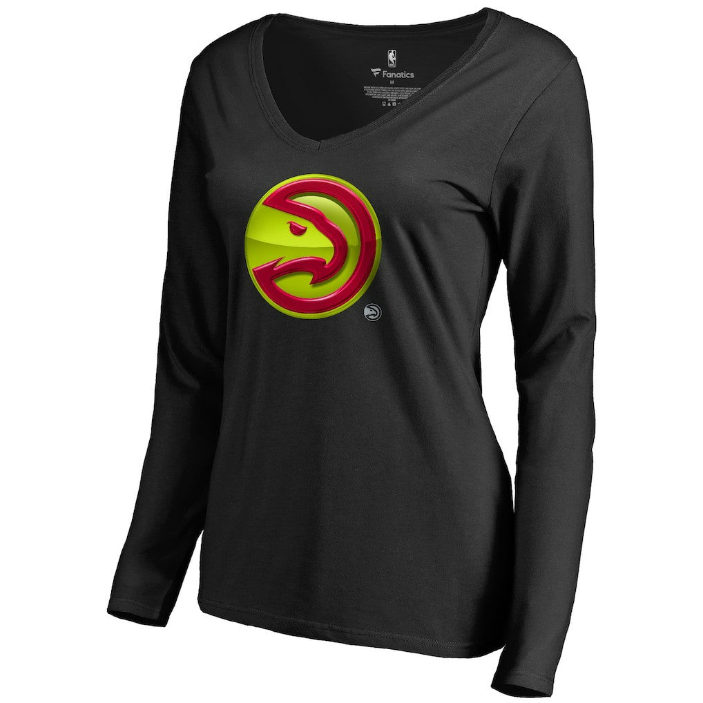 Atlanta Hawks Women's Midnight Mascot Long Sleeve V-Neck T-Shirt - Black cheap