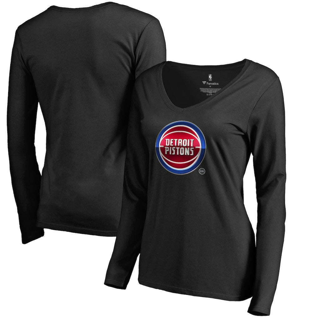 Detroit Pistons Women's Midnight Mascot Long Sleeve V-Neck T-Shirt sale - Black on sale