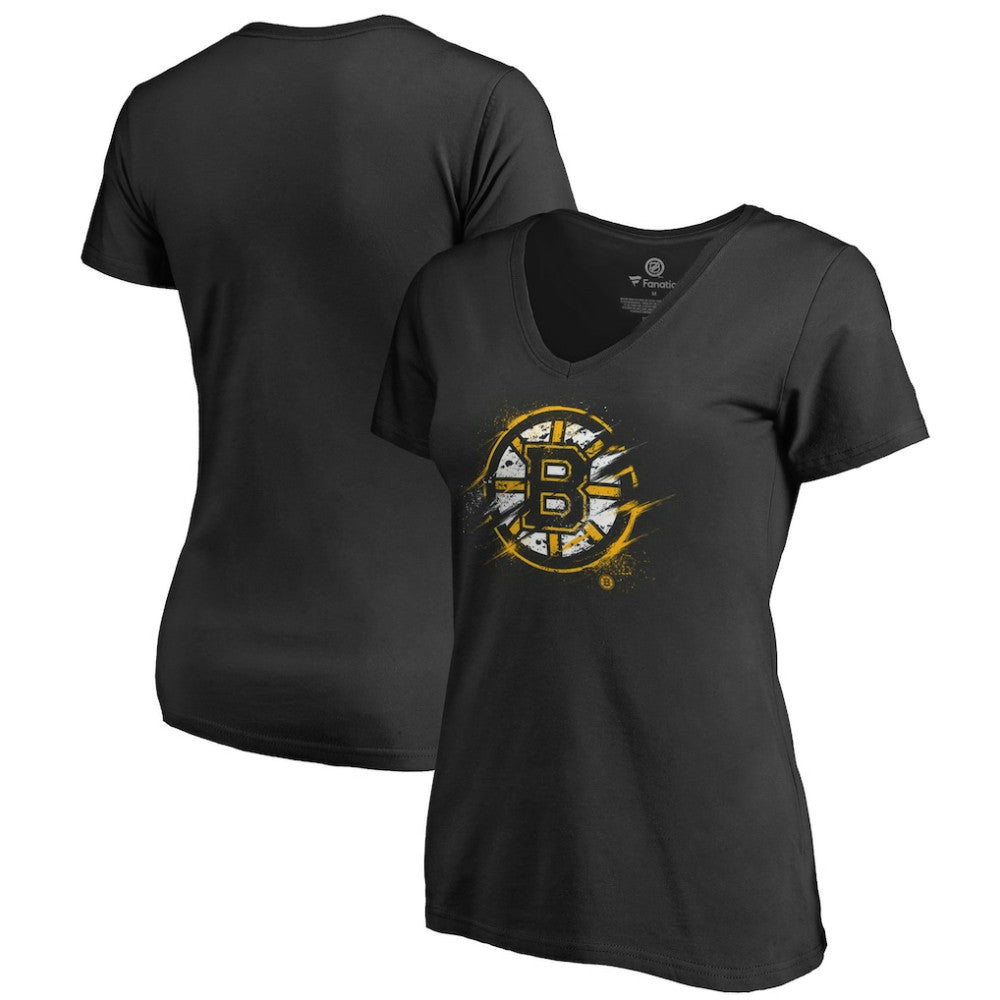 Boston Bruins Women's Splatter Logo V-Neck T-Shirt