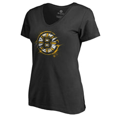 Boston Bruins Women's Splatter Logo V-Neck T-Shirt