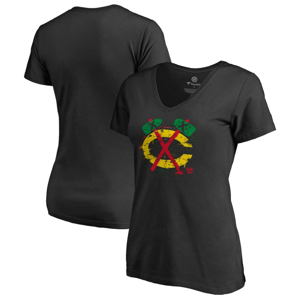 Chicago Blackhawks Women's Splatter Logo V-Neck T-Shirt