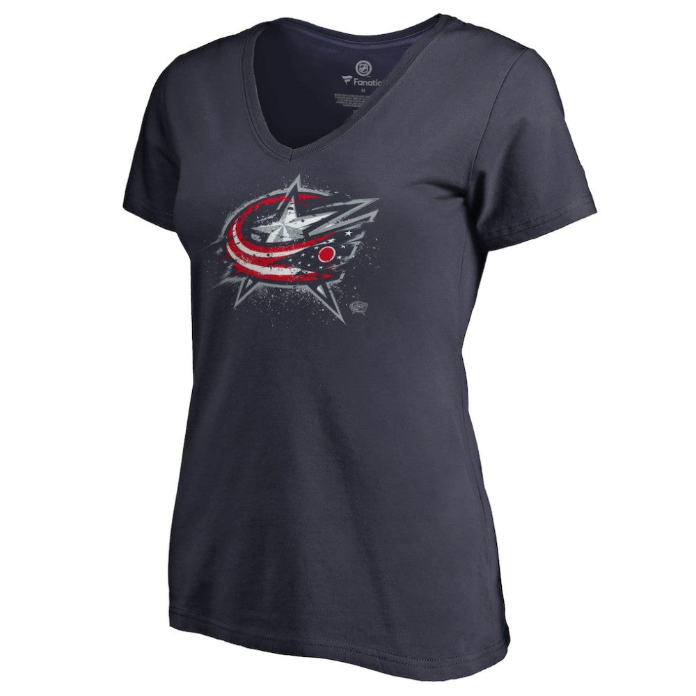 Columbus Blue Jackets Women's Splatter Logo V-Neck T-Shirt