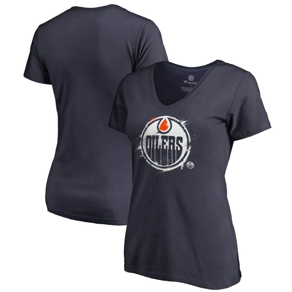 Edmonton Oilers Women's Splatter Logo V-Neck T-Shirt