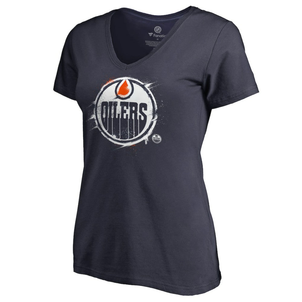 Edmonton Oilers Women's Splatter Logo V-Neck T-Shirt