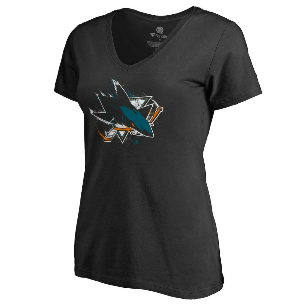 San Jose Sharks Women's Splatter Logo V-Neck T-Shirt