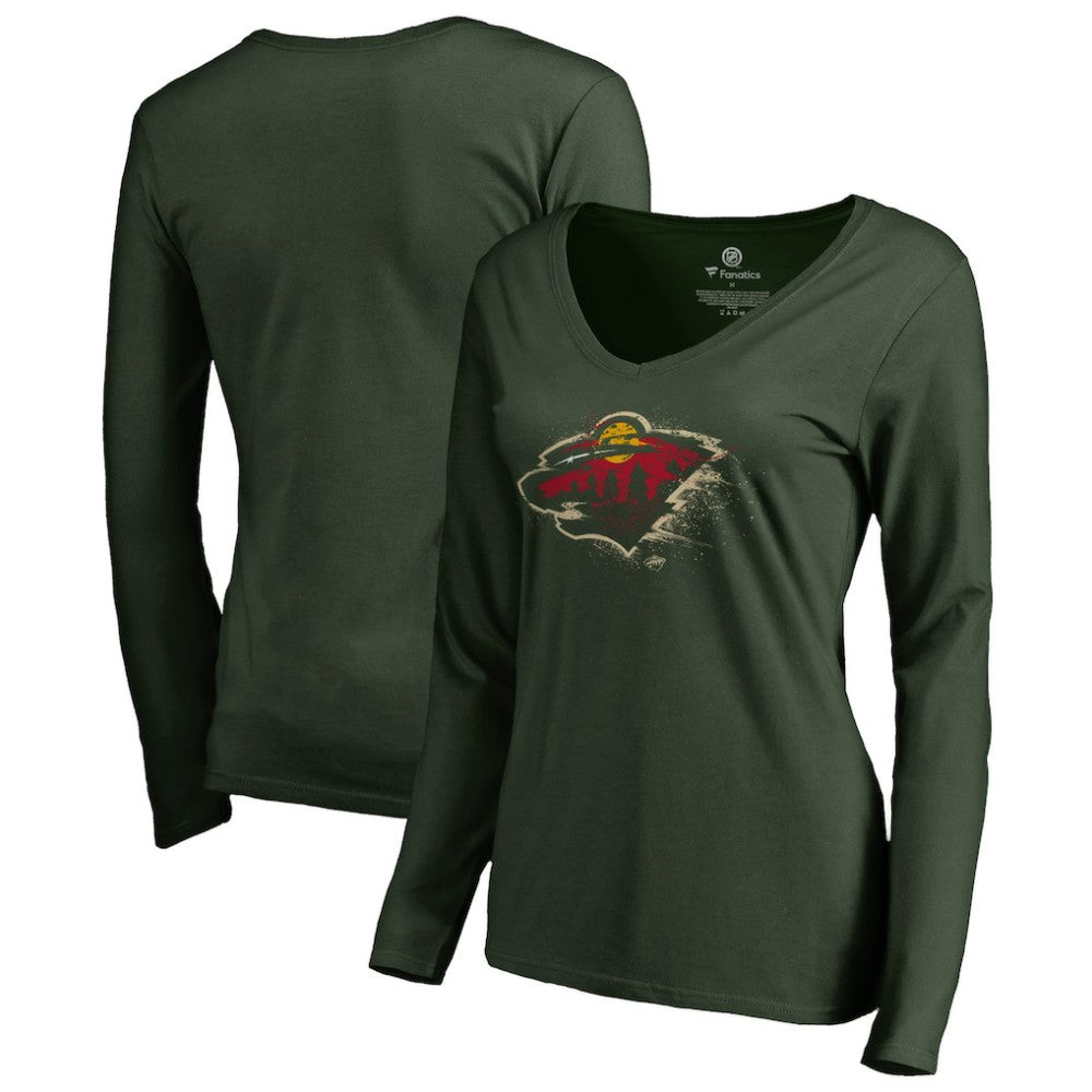 Minnesota Wild Women's Splatter Logo V-Neck Long Sleeve T-Shirt