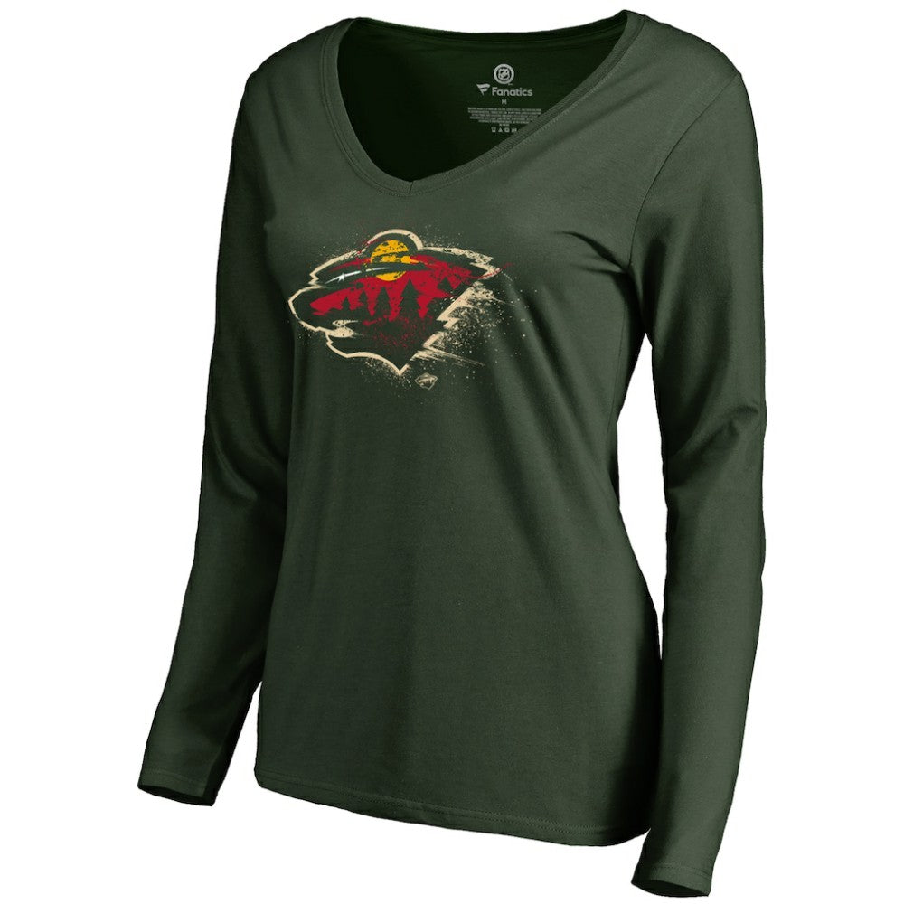 Minnesota Wild Women's Splatter Logo V-Neck Long Sleeve T-Shirt