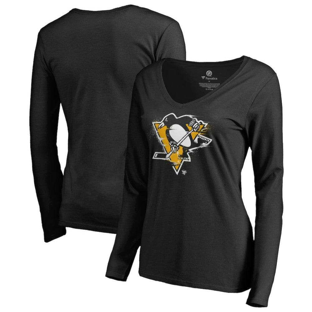 Pittsburgh Penguins Women's Splatter Logo V-Neck Long Sleeve T-Shirt