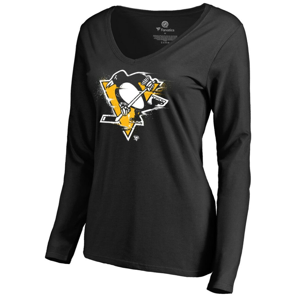 Pittsburgh Penguins Women's Splatter Logo V-Neck Long Sleeve T-Shirt