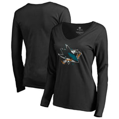 San Jose Sharks Women's Splatter Logo V-Neck Long Sleeve T-Shirt